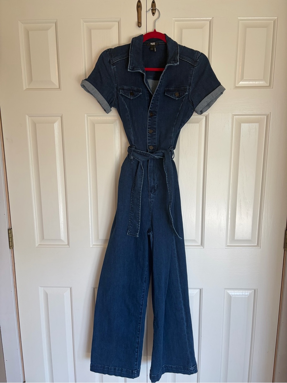 PAIGE Dark Indigo Denim Wide-Leg Jumpsuit